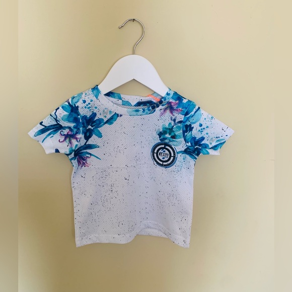 River Island Boys Toddler White Floral Print Short Sleeve Mesh T-Shirt - Picture 1 of 3